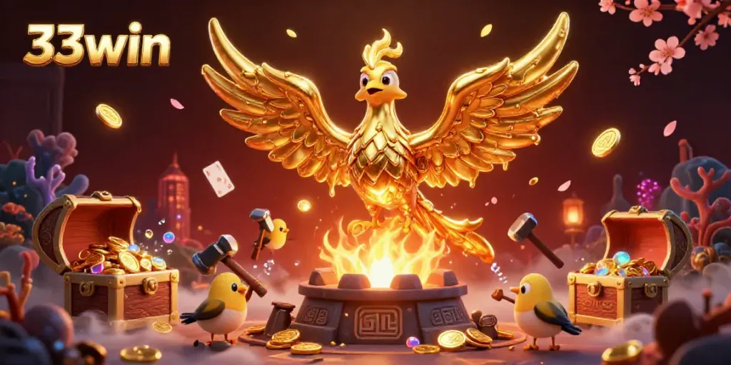 Engage in thrilling gameplay with 33win, where a molten phoenix symbolizes wealth and fortune.