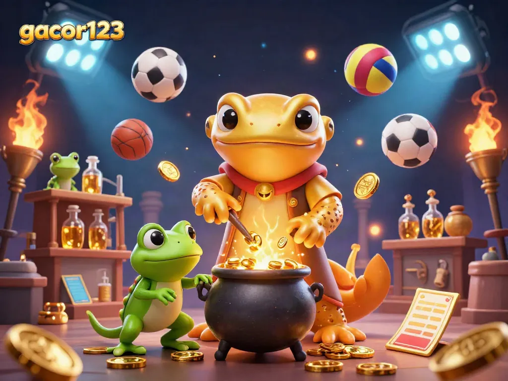Engage with gacor123's thrilling sports betting scene featuring vibrant characters and dynamic elements.