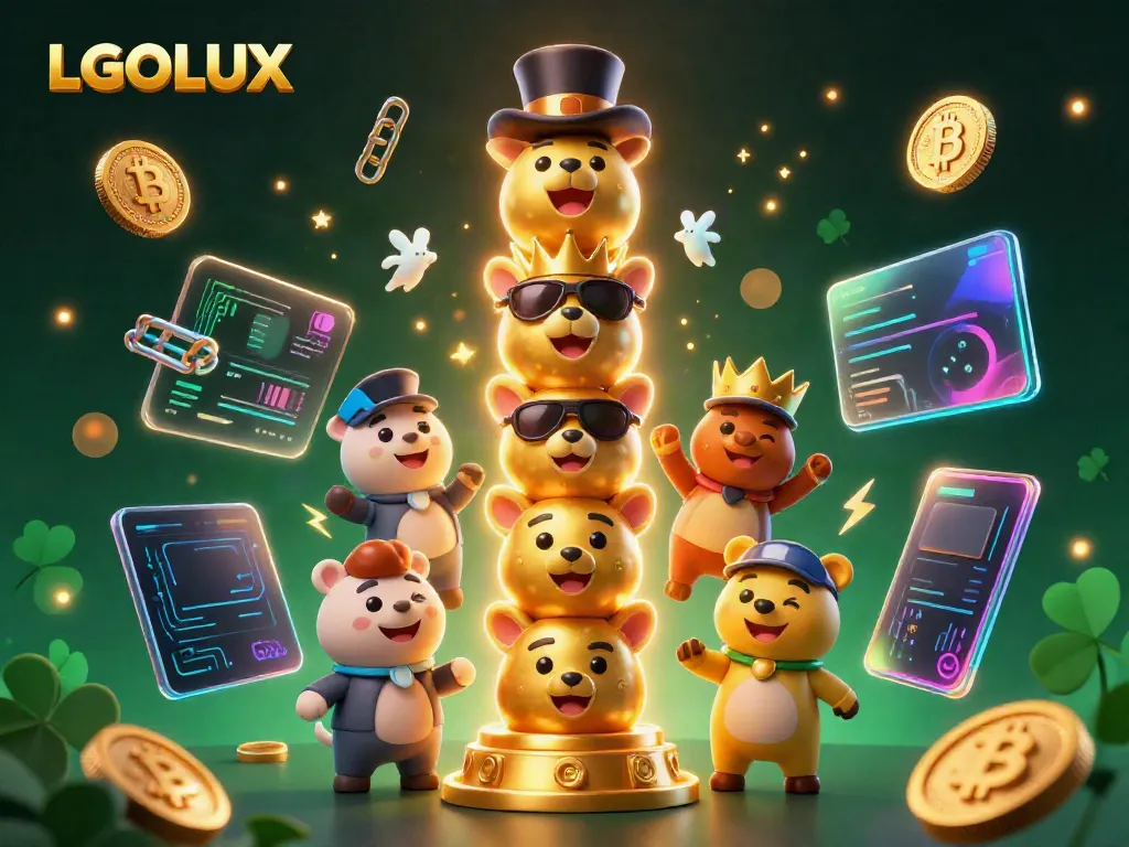 Experience dynamic gaming with LGOLUX's vibrant totem scene filled with cryptocurrency elements.