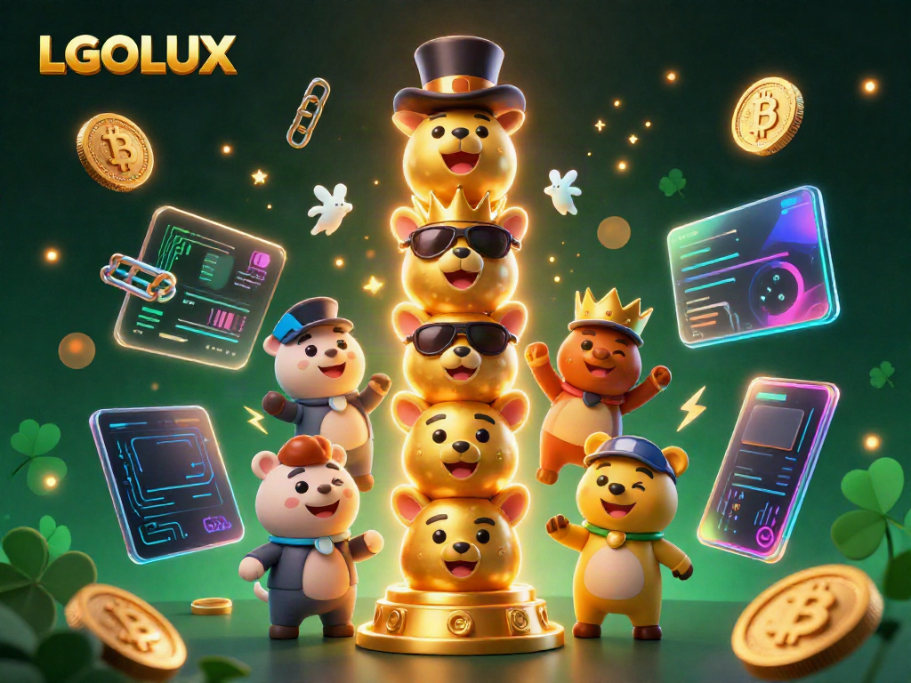 Experience dynamic gaming with LGOLUX's vibrant totem scene filled with cryptocurrency elements.