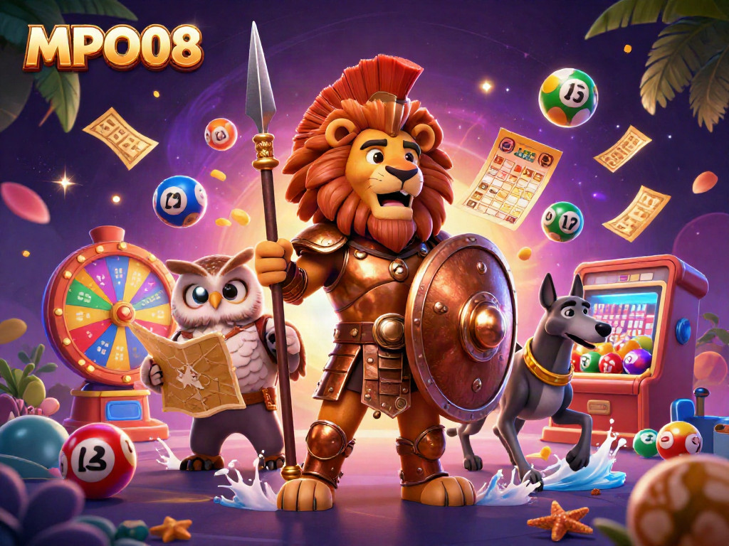 Experience the excitement of MPO08 with vibrant casino elements and dynamic characters.