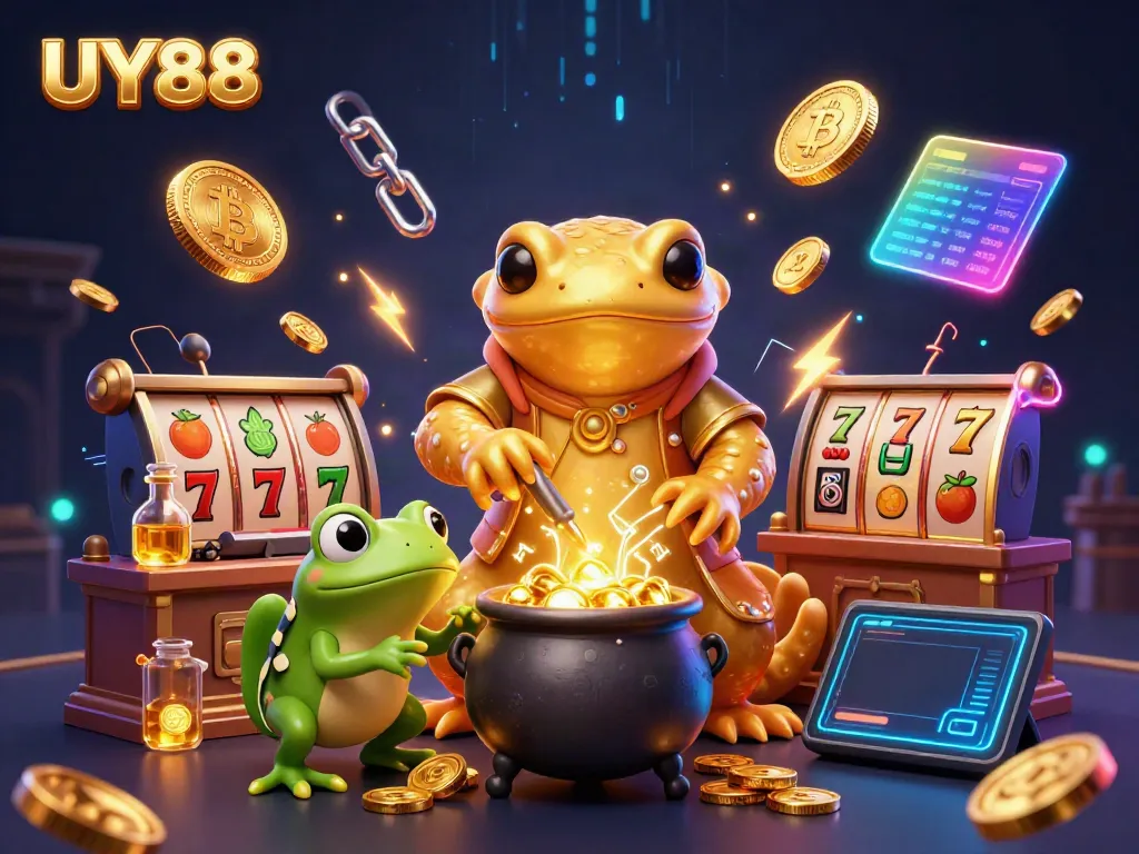 Spin the jackpot reels at UY88 with a magical alchemist conjuring coins and rich visuals.
