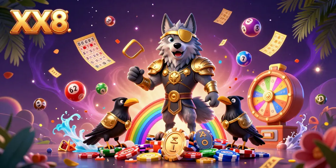 Join the exciting world of XX8 with a dynamic 3D illustration of a casino-themed Odin and ravens