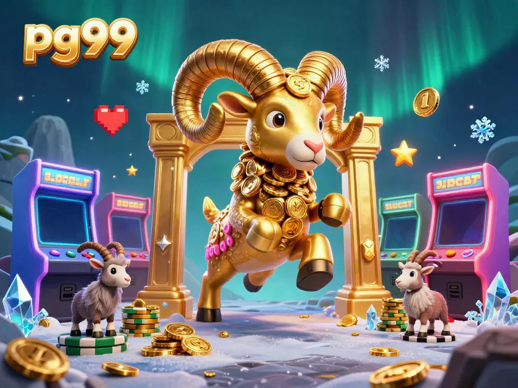 Experience pg99 gaming thrills with a golden ram charging through vibrant casino elements.