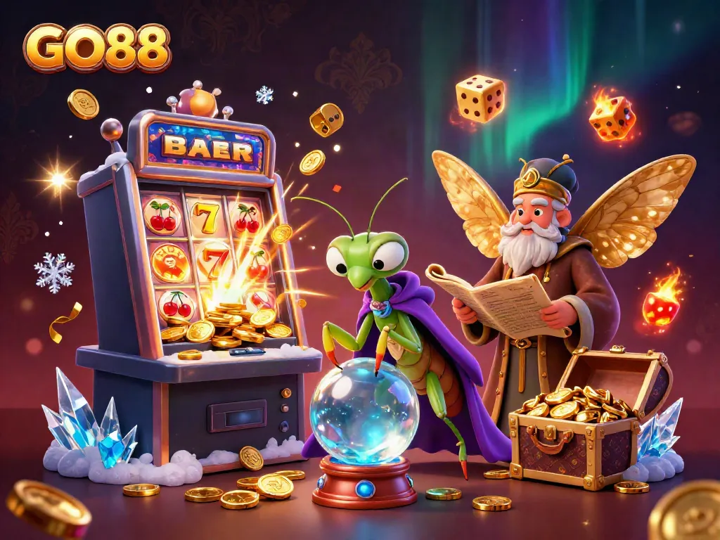 Engage in thrilling gaming with GO88, featuring a mystical scene of a fortune teller and enriching casino elements.
