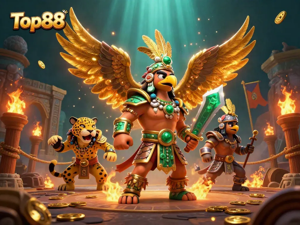 Top88 immersive gaming experience with Aztec warrior and dynamic casino elements
