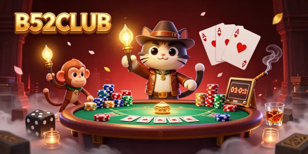 Experience the thrill of winning at B52CLUB as an archaeologist cat uncovers treasures in a vibrant casino scene.