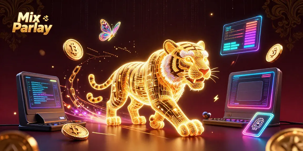 Experience the excitement of Mix Parlay with neon elements and a dynamic golden tiger illustration.
