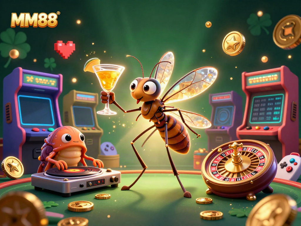 Engage with MM88 in a vibrant casino atmosphere featuring unique characters and dynamic gaming elements.