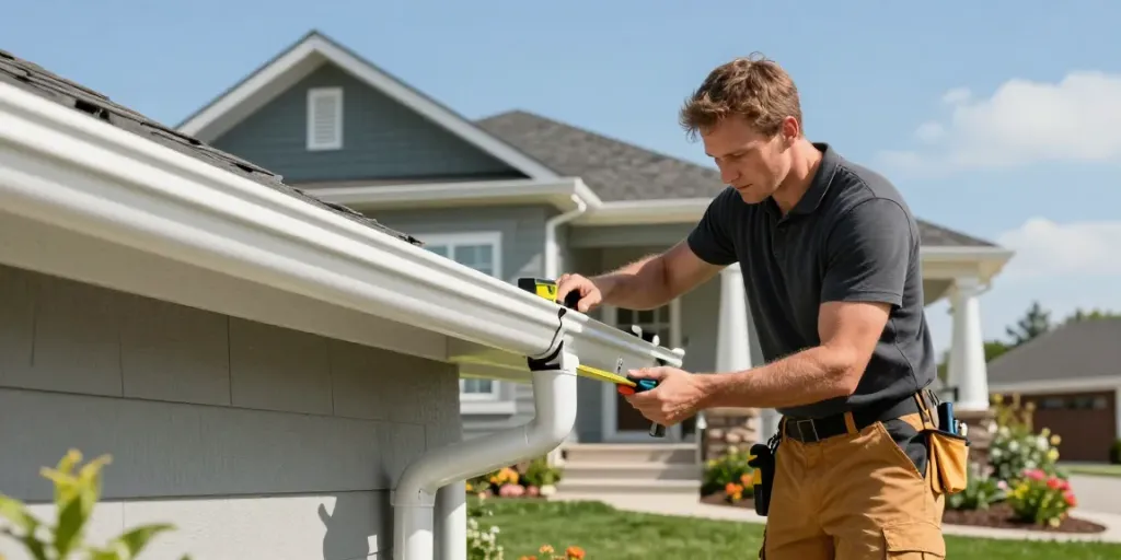 Spokane gutter installation by a professional contractor on a residential home.