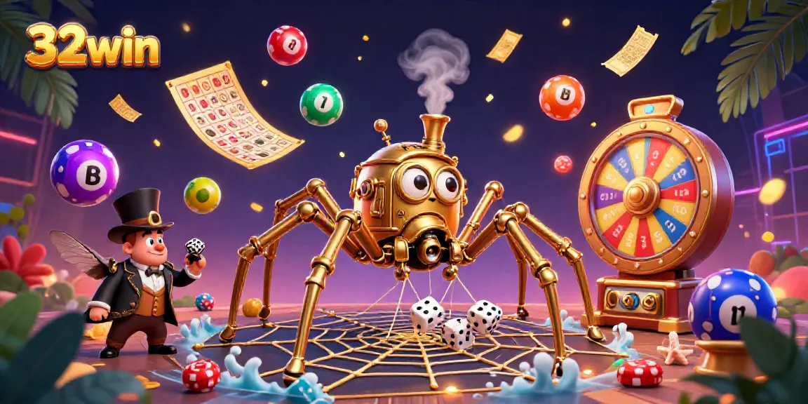 Engage with luck at 32win: a vibrant spider web of casino fortune and gaming elements.
