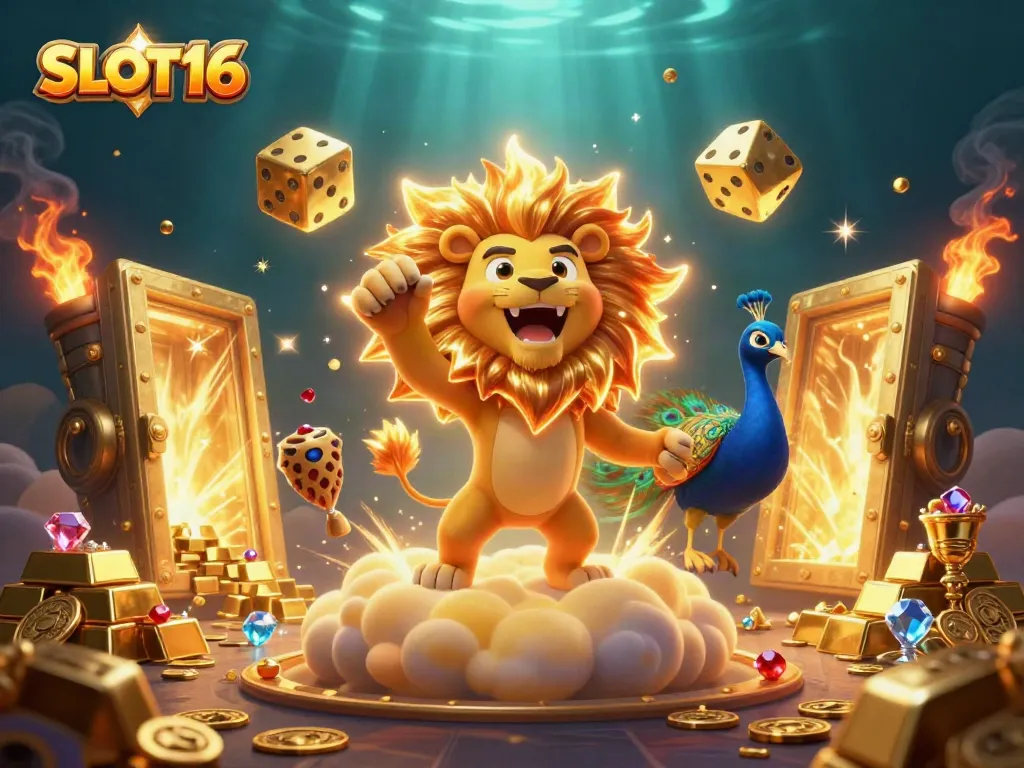 Engage with SLOT16's vibrant online casino fantasy filled with glimmering treasures and animated characters.
