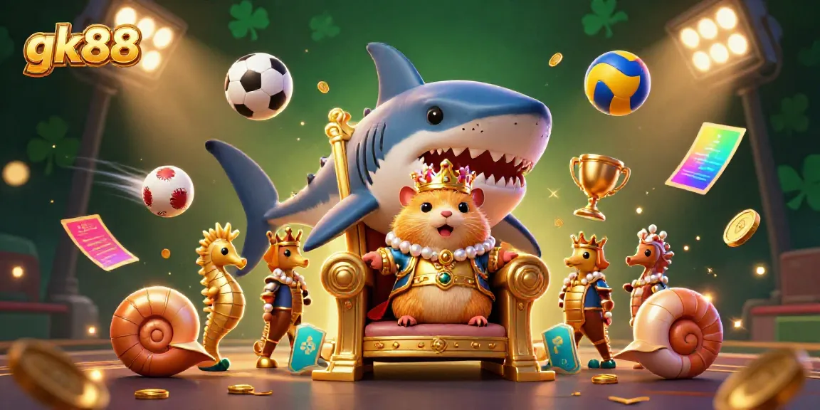 Experience thrill at gk88 with a hamster king, sports elements, and vibrant casino action in a dynamic 3D scene.