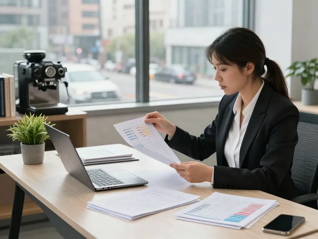 Professional reviewing payday loans documents at https://paydayloans-on.ca in an urban office.