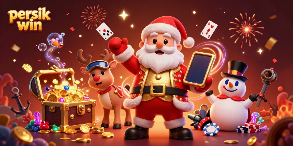 Gamblers merayakan kemenangan jackpot di persik win dengan Santa Claus dan teman-teman.