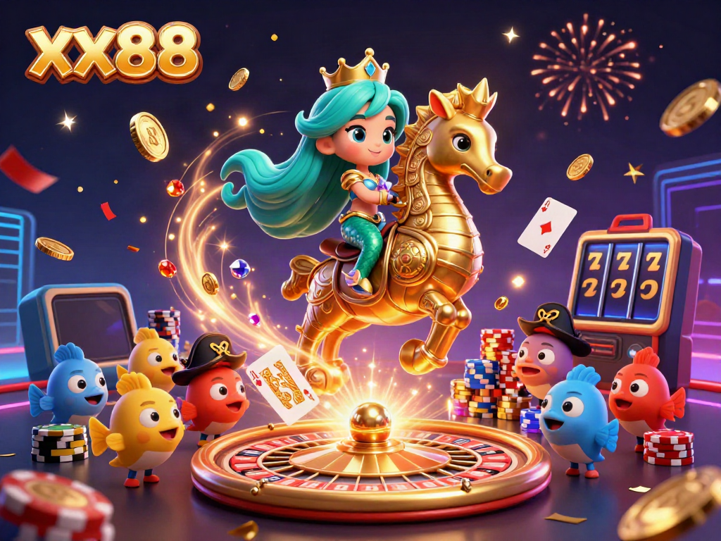 Experience the thrill of xx88 with mermaid princess and seahorse in a vibrant casino scene