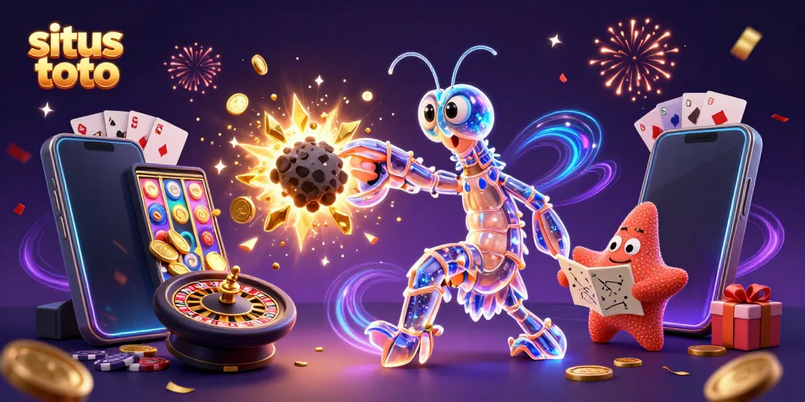 Experience the thrill of situs toto with a vibrant 3D illustration featuring samurai shrimp and cosmic elements.