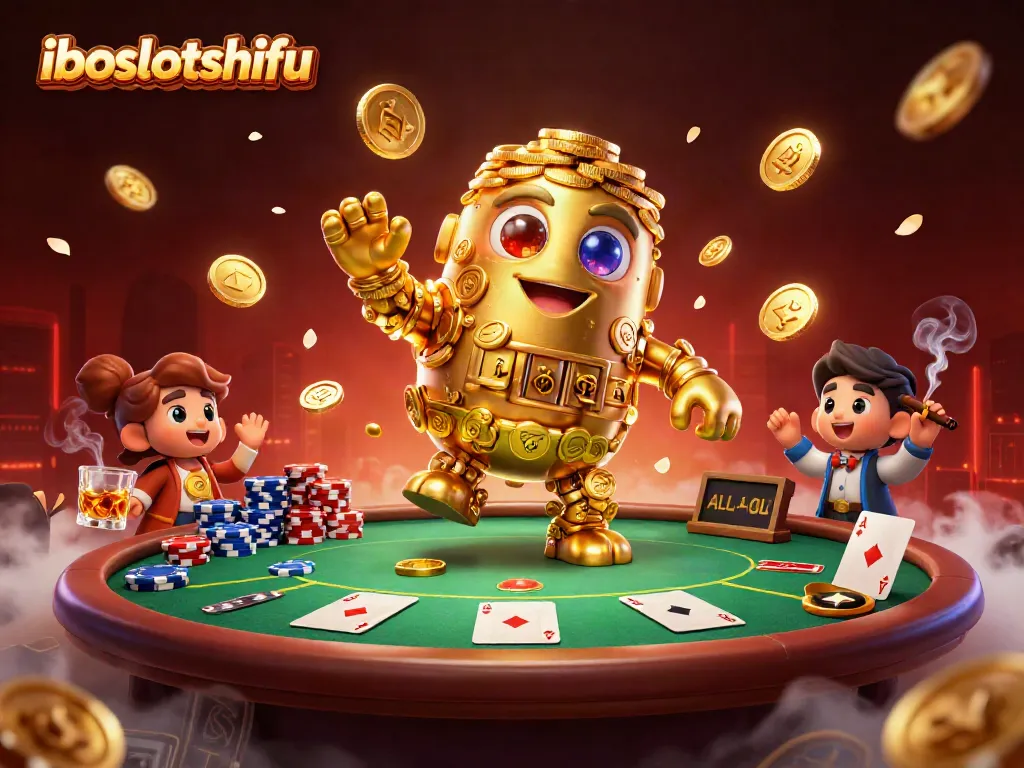 Experience thrilling gaming with iboslotshifu's vibrant 3D casino illustration featuring a golden golem.
