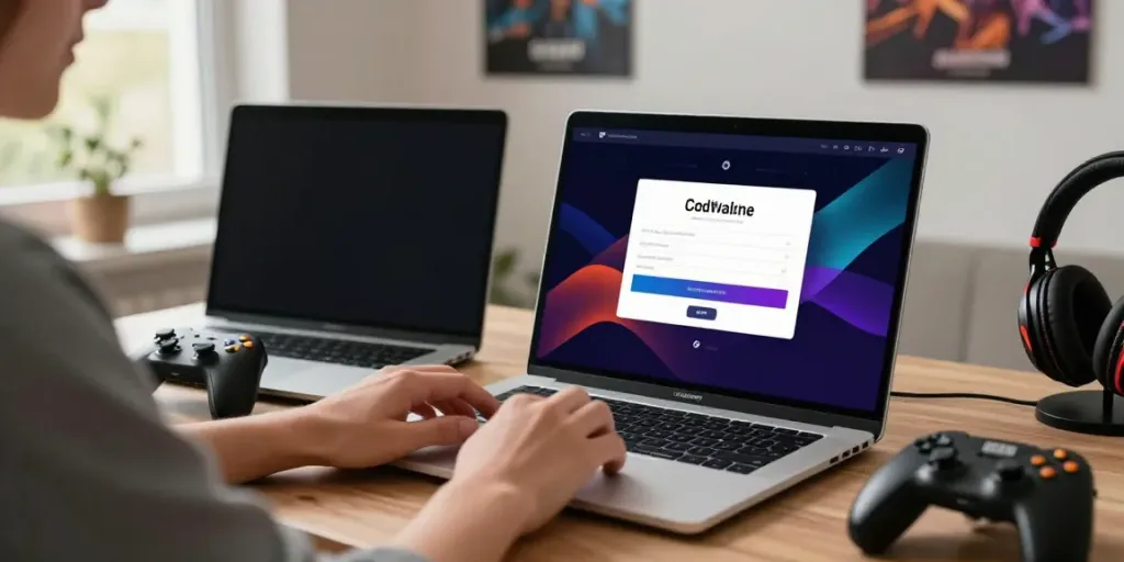 Proses login oyo288 dengan laptop dan smartphone di ruang kerja rumah yang nyaman.