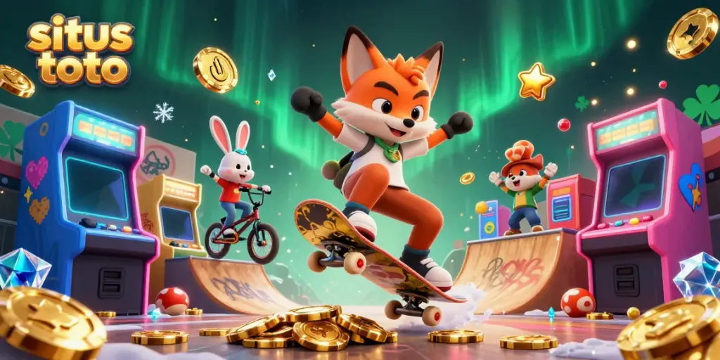 Experience situs toto online gaming with a vibrant scene of cartoon characters livening the casino atmosphere while winning.