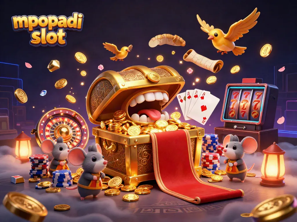 Experience high-stakes fun with mpopadi slot featuring a treasure chest mimic, dazzling coins, and dynamic card games.