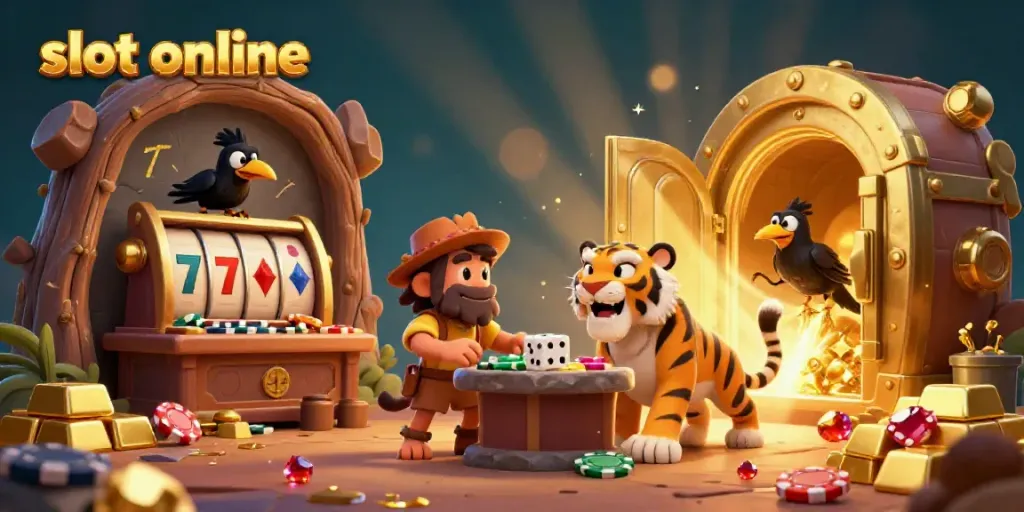 Engage in fun slot online action at a prehistoric casino with cavemen and treasure.