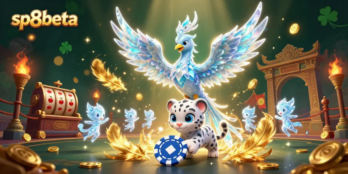 Engage with sp8beta's enchanting ice phoenix and snow leopard in a vibrant casino scene.