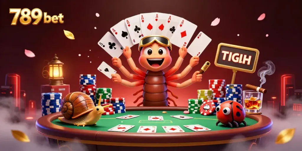 Engage with the exciting world of casino gaming at 789 bet with a lively scene of 3D characters and poker action.