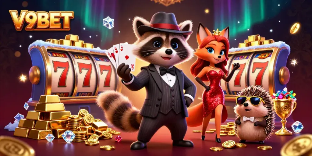 Experience thrilling casino excitement with V9BET featuring charming characters and dynamic gaming elements.