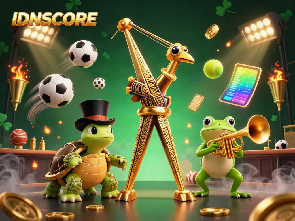 Win big with IDNSCORE's exciting sports betting scene featuring dynamic characters and elements.
