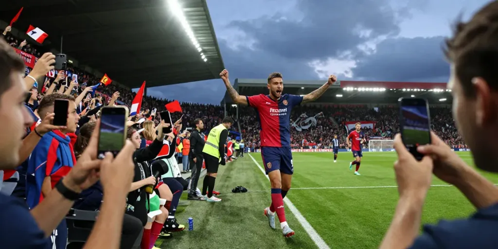 TOP10 นักเตะ celebrating a goal during an exciting 2026 football match.