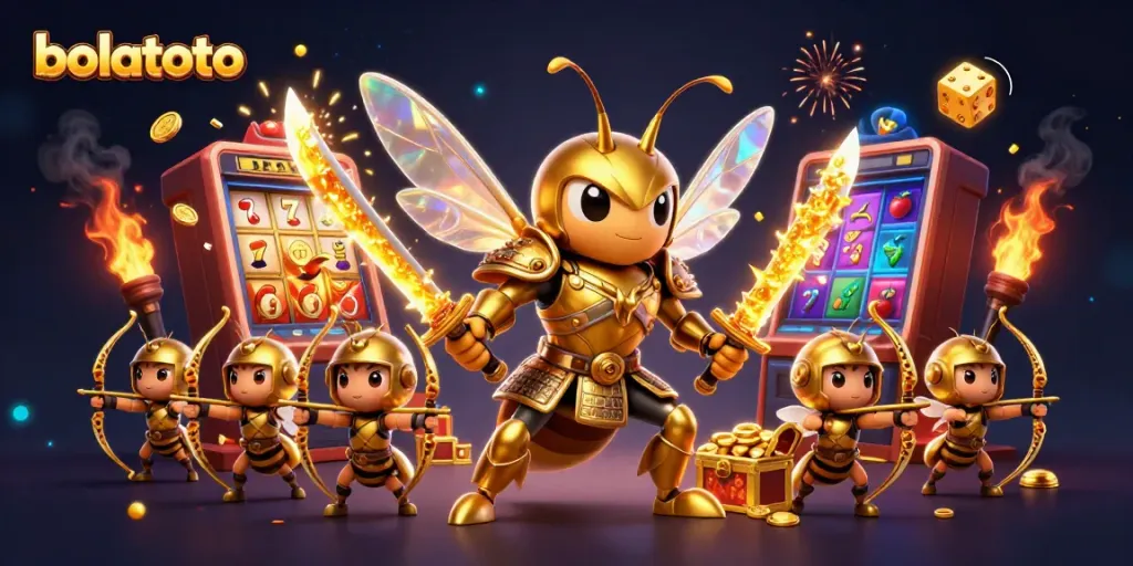 Experience bolatoto's vibrant casino energy with this dynamic scene of golden hornets and jackpot excitement.