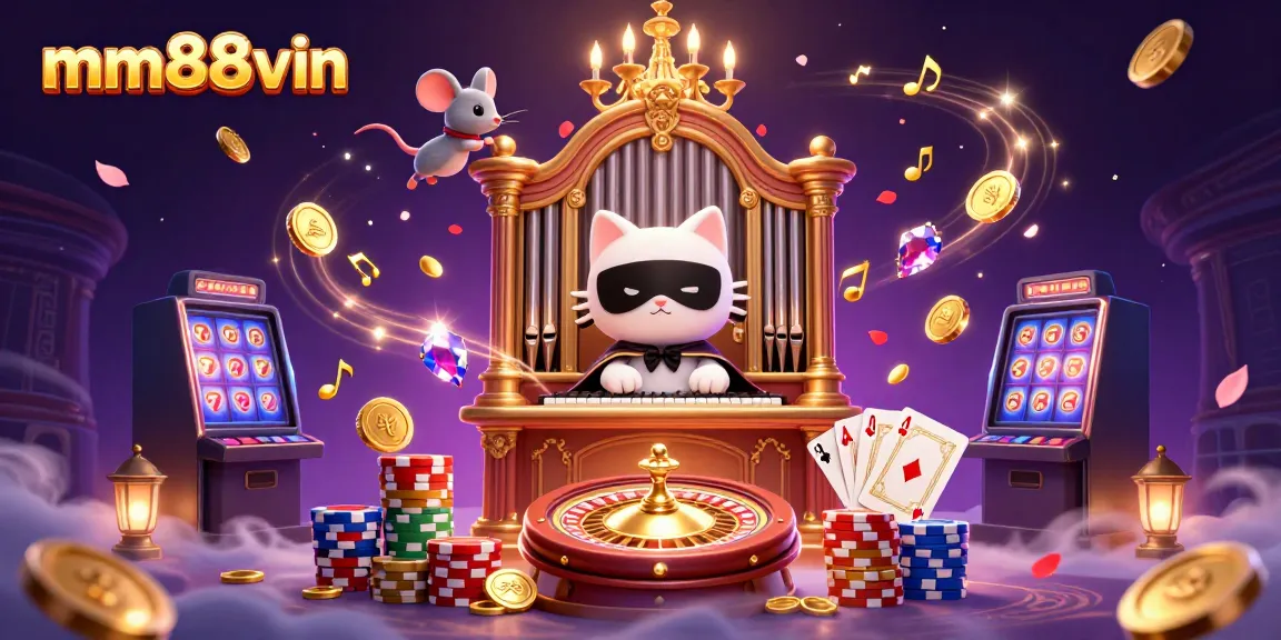 Experience the excitement of gaming with mm88vin featuring a casino-themed 3D illustration.