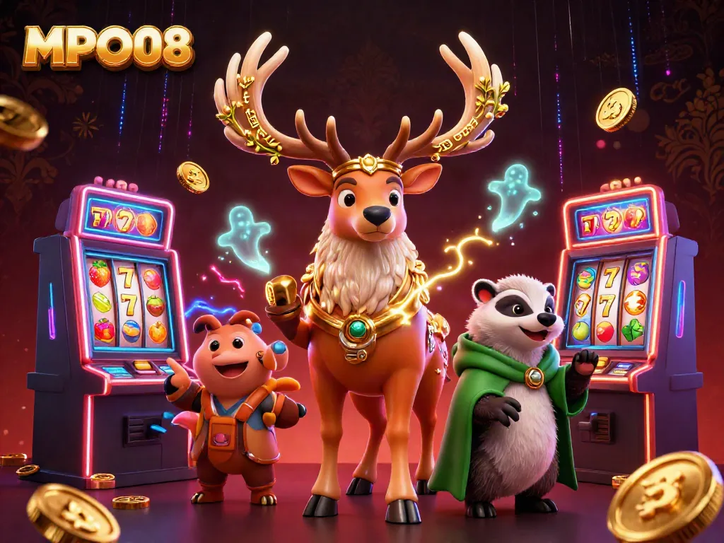 Experience MPO08 with a vibrant 3D slot scene featuring a druid stag and mystical elements.