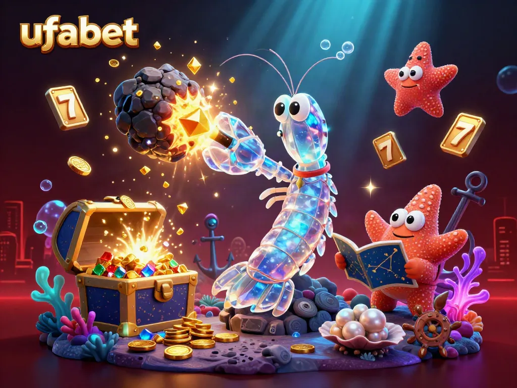 ภาพการ์ตูน 3D แสดงยูฟาเบทพร้อมซามูไรและการระเบิดของอัญมณี