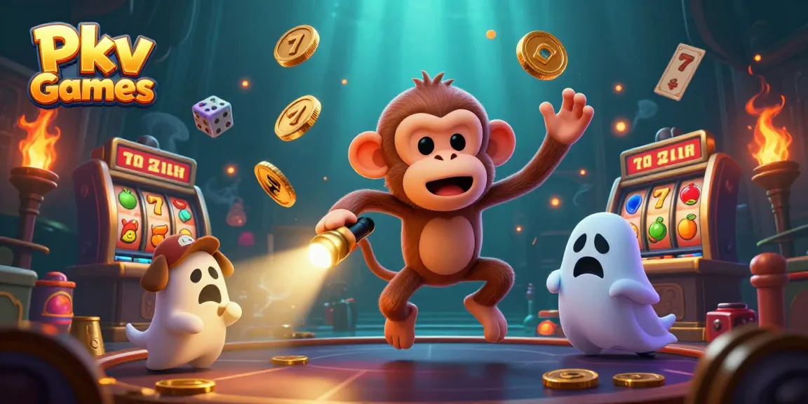 Experience the thrill of Pkv Games with a lively casino scene featuring animated characters and vibrant gaming elements.